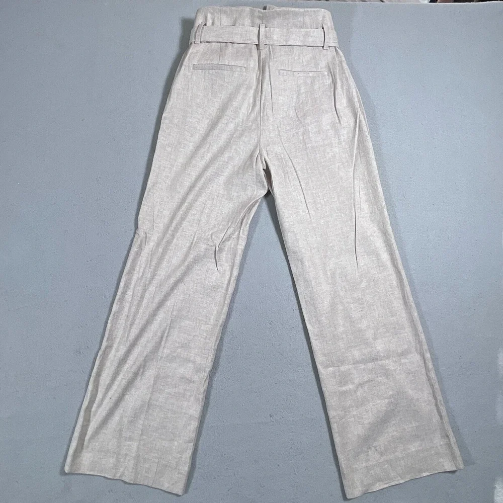Banana Republic Wide Leg Pants Women 8 High Rise Tie Waist‎ Beige Quiet Luxury